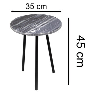 Black Marble Side Table | Modern Round Black & Gold Accent End Table - 35x45cm