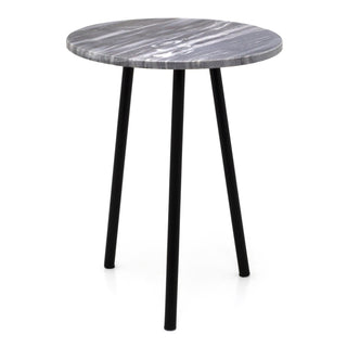 Black Marble Side Table | Modern Round Black & Gold Accent End Table - 35x45cm