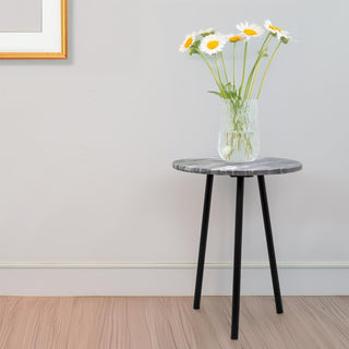 Black Marble Side Table | Modern Round Black & Gold Accent End Table - 35x45cm