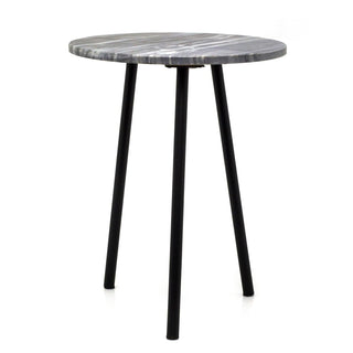 Black Marble Side Table | Modern Round Black & Gold Accent End Table - 35x45cm