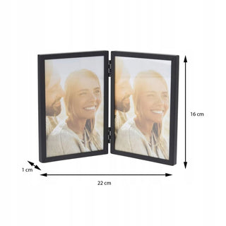 Black Metal Double Photo Frame | Freestanding 2 Aperture Collage Frame 6x4