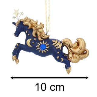 Blue & Gold Unicorn Christmas Bauble | Unicorn Christmas Tree Ornament - 10cm