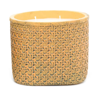 Boho Rattan Design Cement Candle Pot With 2 Wick Candle | Rustic 2 Wick Candle And Holder | Decorative Candles - Design Varies One Supplied