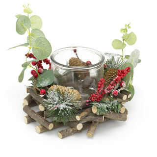 20cm Traditional Christmas Tealight Candle Holder | Christmas Wreath Candle Holder | Christmas Candle Centerpiece