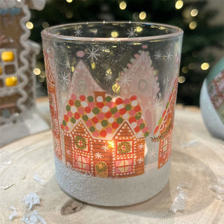 Gingerbread House Tealight Holder | Round Glass Christmas Candle Holder - 7cm