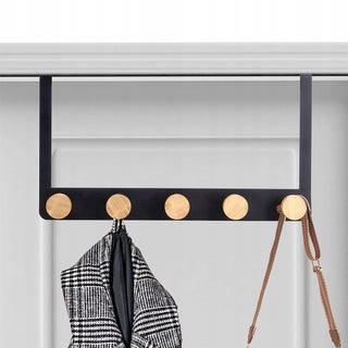 Black Over Door Hanger | Over The Door Coat Rack With 5 Hanger Hooks - 33x18cm