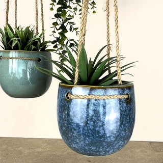 Reactive Glaze Hanging Planter | Indoor Ceramic Hanging Basket Plant Pot - 11cm