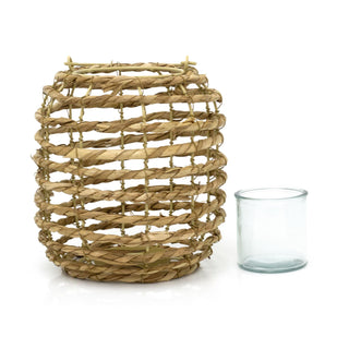 Rattan Hanging Candle Lantern | Large Woven Hurricane Tea Light Lantern - 26cm