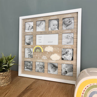 My 1st Year Keepsake Baby Photo Frame 12 Aperture Wooden New Baby Picture Frame