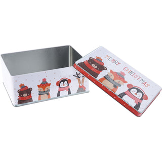 Merry Christmas Biscuit Tin | Animal Friends Cookie & Cake Storage Tin - 22x16cm