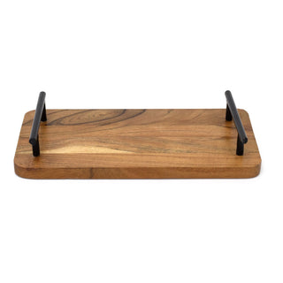 Acacia Wood Serving Tray with Handles | Rectangle Wooden Serving Platter - 30cm