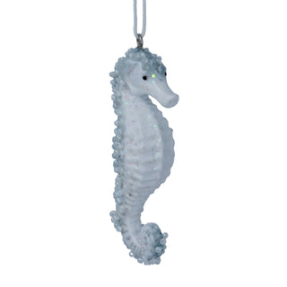 Pale Blue Seahorse Christmas Bauble | Resin Sea Creature Tree Ornament - 9cm