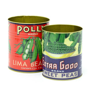 Set of 2 Retro Style Vintage Peas Storage Tins | Decorative Tinned Food Cans
