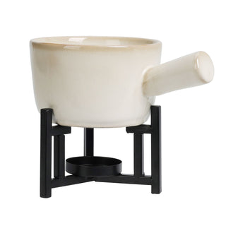 Stoneware Fondue Set | Ceramic Chocolate Tea Light Fondue Pot with 2 Forks