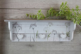 Shabby Chic Floral Wall Mounted Hallway Shelf | Wooden Floating Shelf Storage Unit | Botanical Kitchen Wall Shelf - 43cm