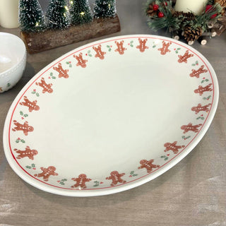 Gingerbread Ceramic Oval Plate | Festive Serving Platter for Christmas - 34cm