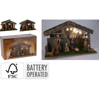 LED Traditional Christmas Nativity Set & 8 Detailed Figures Stable Crib Scene