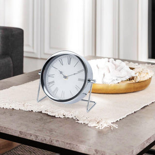 Modern Silver Metal Mantel Clock | Battery Operated Table Clock With Stand 16cm