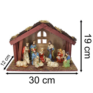 11-Piece Traditional Nativity Set with 10 Ceramic Figures & Wooden Stable - 30cm