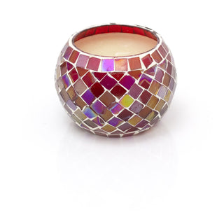 Scented Candle In Mosaic Glass Holder | Boho Fragrance Candle And Holder | Decorative Moroccan Candle Pots - Colour Varies One Supplied