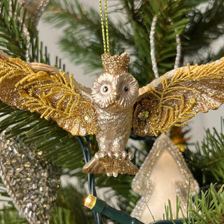 Diamante Owl Christmas Bauble | Resin Owl Christmas Tree Hanging Ornament