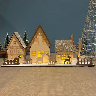 Christmas Scene Light-Up Houses | LED Wooden Winter Houses Ornament - 40cm