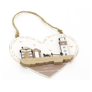 Heart Shaped Beach Hut Plaque | Hanging Beach Hut Sign Nautical Wall Art - 16cm