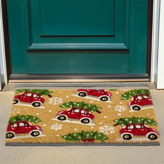 Cars Christmas Doormat | Non - slip Rectangular Coir Welcome Door Mat - 59x39cm