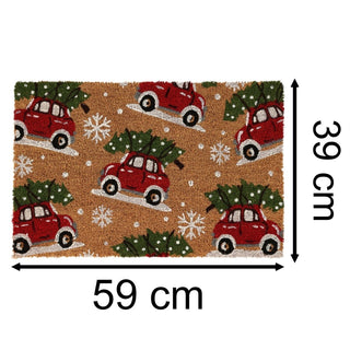 Cars Christmas Doormat | Non - slip Rectangular Coir Welcome Door Mat - 59x39cm