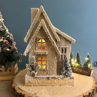 LED Snow-Covered Wooden Christmas House | Light Up Village House Ornament - 33cm