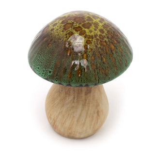 Ceramic Mushroom Ornament | Reactive Glaze Rustic Toadstool Statue - 14cm