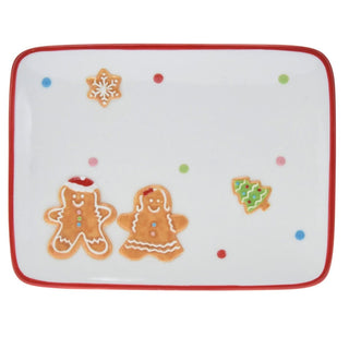 Ceramic Christmas Gingerbread Plate | Rectangle Christmas Snack Plate - 20x15cm