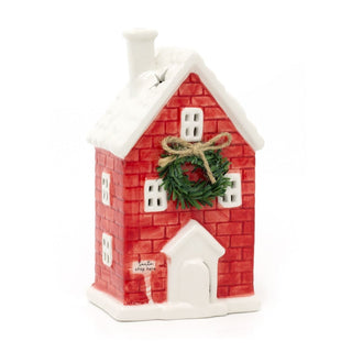 Ceramic Christmas LED House Ornament Santa Stop Here Festive Light - Up Decoration