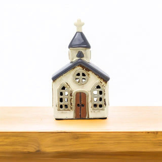 Ceramic Church Tealight Holder | Village Chapel Tea Light Candle Holder - 14cm