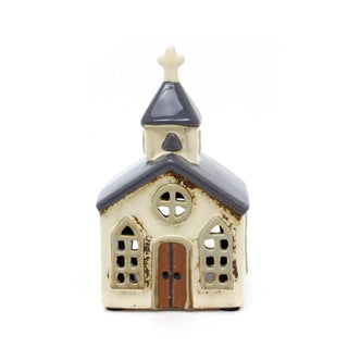 Ceramic Church Tealight Holder | Village Chapel Tea Light Candle Holder - 14cm