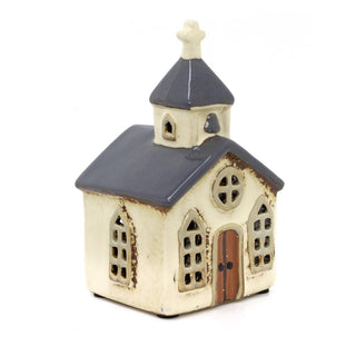 Ceramic Church Tealight Holder | Village Chapel Tea Light Candle Holder - 14cm