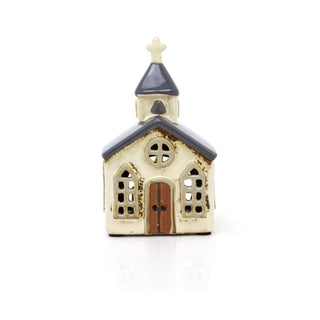 Ceramic Church Tealight Holder | Village Chapel Tea Light Candle Holder - 14cm