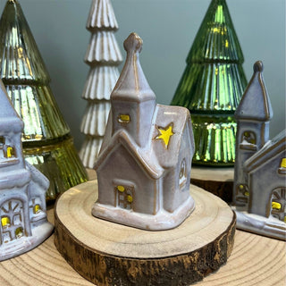 Ceramic LED Church | Light - Up Christmas Chapel Ornament Festive Decoration 12cm