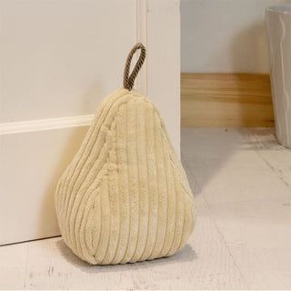 Cream Corduroy Fabric Doorstop | Triangular Weighted Door Stop with Handle 1.2kg