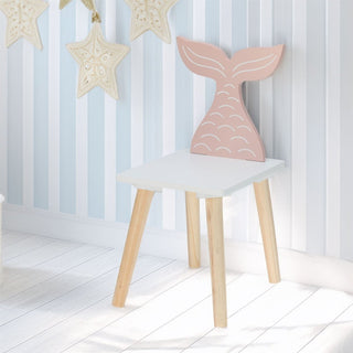 Children’s Wooden Mermaid Chair | Small Wooden Stool for Kids - 24x29.5x52cm