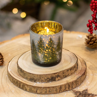 Christmas Forest Tealight Holder | Frosted Glass Xmas Candle Holder - 8cm