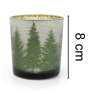 Christmas Forest Tealight Holder | Frosted Glass Xmas Candle Holder - 8cm