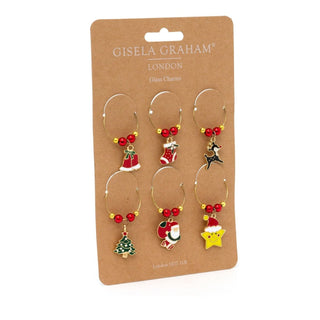 Christmas Wine Glass Charms | 6 - Piece Novelty Glass Markers for Christmas Party