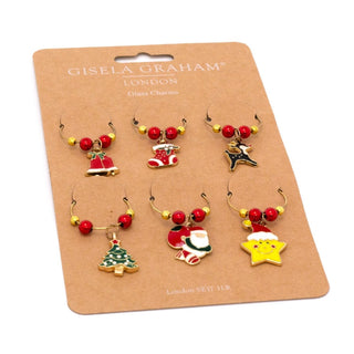 Christmas Wine Glass Charms | 6 - Piece Novelty Glass Markers for Christmas Party