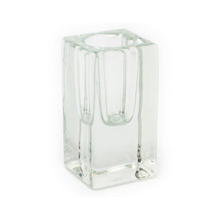 Clear Glass Candlestick | Square Glass Taper Dinner Candle Holder - 8cm