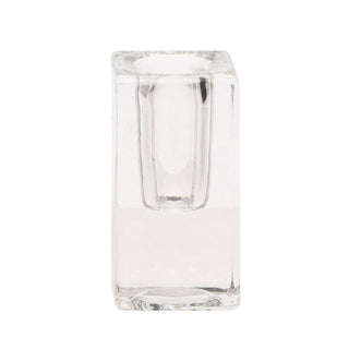 Clear Glass Candlestick | Square Glass Taper Dinner Candle Holder - 8cm