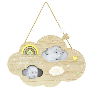 Cloud Shaped 2 Aperture New Baby Photo Frame | Wooden Newborn Picture Frame