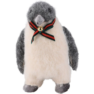 Cosy Wool Penguin Ornament | Adorable Grey Christmas Penguin with Bowtie - 18cm