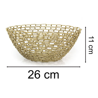 Gold Metal Chain Link Bowl | Round Decorative Gold Effect Display Dish - 26cm