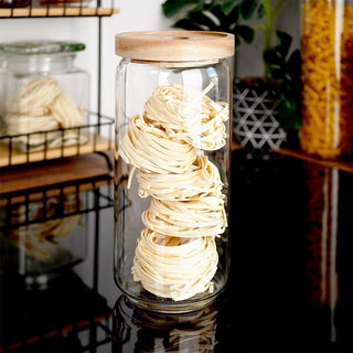 Airtight Glass Food Storage Container with Wooden Lid | Kitchen Jar - 1000ml